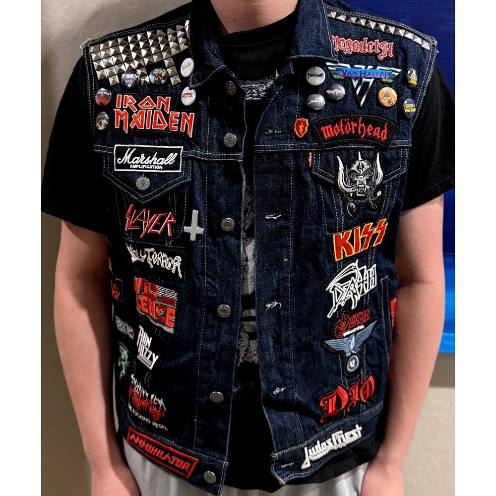 Levis Custom Heavy Metal Battle Jacket Vest Studs Patches Iron Maiden Slayer XL